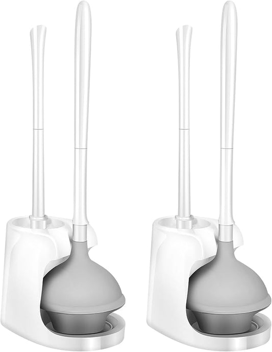 Toilet Brush and Plunger Set, 2 Packs Toilet Plungers for Bathroom Heavy Duty Toilet Bowl Brush and Holder Hidden Toilet Plunger and Brush Set for Deeply Cleaning (White)