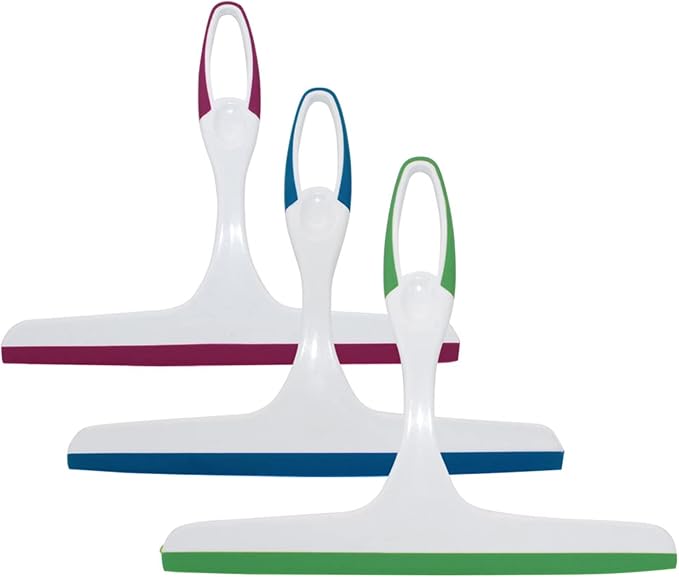 Hand Held Rubber Glass Shower Squeegee with Hanging Hole for Glass Door, Car Windows - Multifunctional Tool [3-Pack]