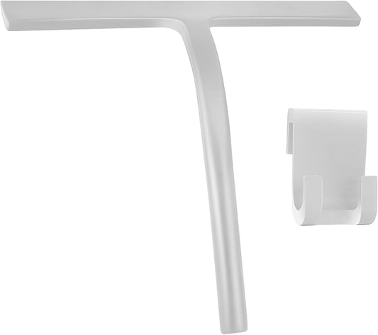 Shower Squeegee for Glass Doors, Mirror Window Tile Scrubber Cleaner with Hook Silicone (Gray)