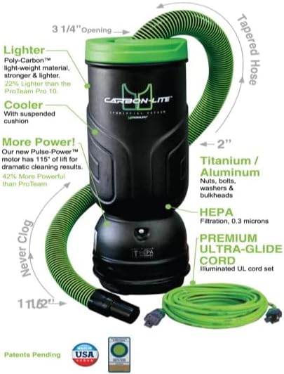 Mosquito-America Carbon-Lite Backpack Vacuum with HEPA Filtration (Model 06-1060-BK) - 6-Quart Capacity with Standard Glide Tool Kit Included. Great for Commercial or Residential Applications!