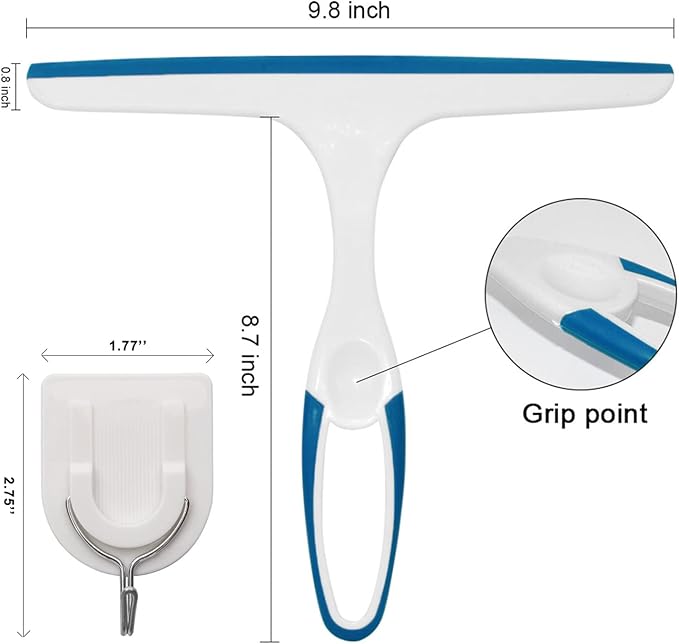 Hand Held Rubber Glass Shower Squeegee with Hanging Hole for Glass Door, Car Windows - Multifunctional Tool [3-Pack]