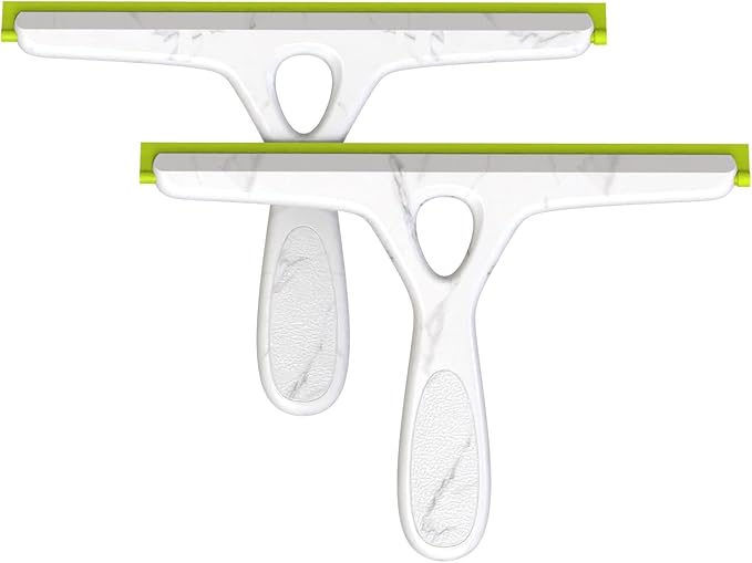 Window Squeegee with Ergonomic Handle, Shower Squeegee for Glass Doors, White and Green, Non-Slip Grip, Glass Cleaning Tool for Windows(Set of 2)