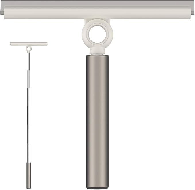 Extendable Shower Squeegee for Glass Doors, Shower Squeegee with 10-Inch Silicone Blade, Telescoping Handle for Windows and Shower Glass, Silver