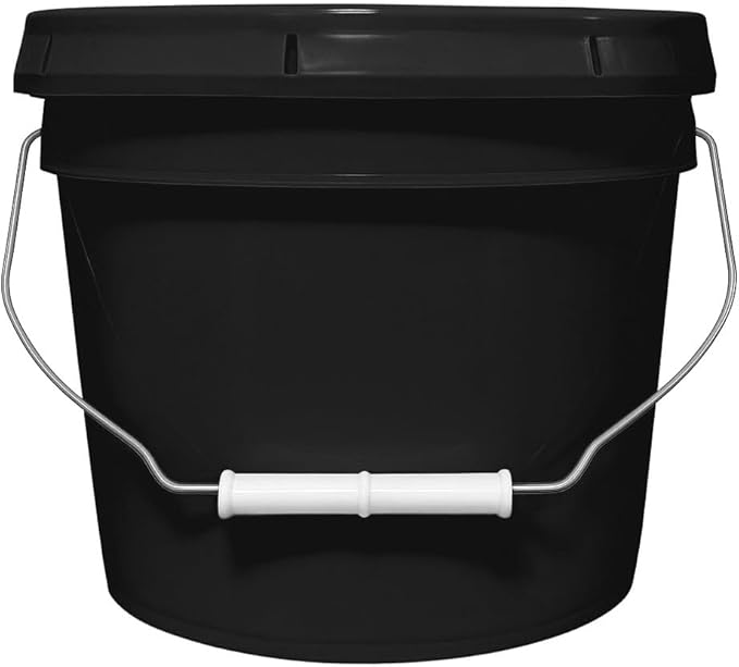 2-Gallon Bucket with Airtight Lid – Heavy-Duty Extra Durable Pail – Made in USA – Premium Quality HDPE – Food Grade – BPA Free – Metal Handle with Plastic Grip – Stackable – Multi-Use – Black, 1 Pack