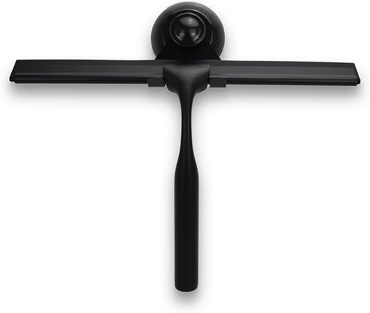 Matte Black Shower Squeegee for Glass Doors with Adhesive Hooks, Squeegee for Shower Glass, Cleaner Tool for Bathroom Household Window Mirror Tile Wall Car, 10 Inch Black