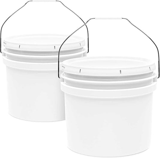 3.5-Gallon White Bucket Pail Container with Lid | Food Grade | Heavy-Duty Extra Durable | Metal Handles with Plastic Grip for Easy Carrying | Multi-Use | Easy Stack and Store | BPA Free - 2 Pack