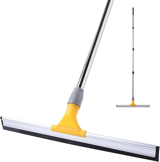 Yocada Rubber Floor Squeegee 17.7" TPR Blade Scrubber Broom 61.8inch Pole Household Broom for Garage Courtyard Shower Bathroom Floor Marble Glass Tile Water Foam Pet Hair Removal Cleaning