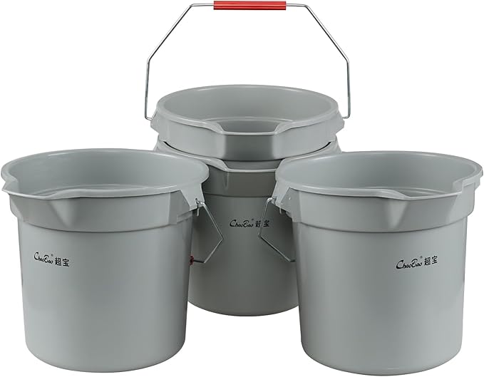 4 Pcs Plastic Commercial Pail with Handle for Cleaning, 14 Quart Sturdy Spout Pail Bucket, Gray