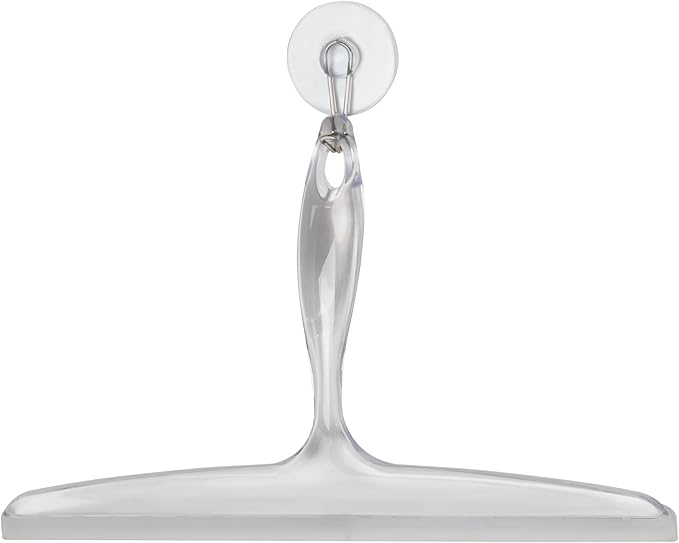 iDesign Plastic Bath Squeegee for Glass with Suction Hook Holder – 12", Clear