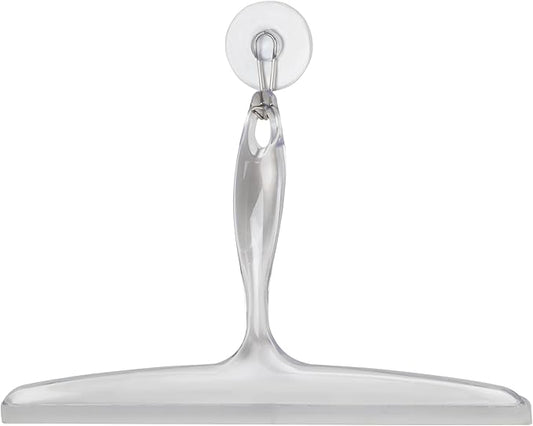 iDesign Plastic Bath Squeegee for Glass with Suction Hook Holder – 12", Clear