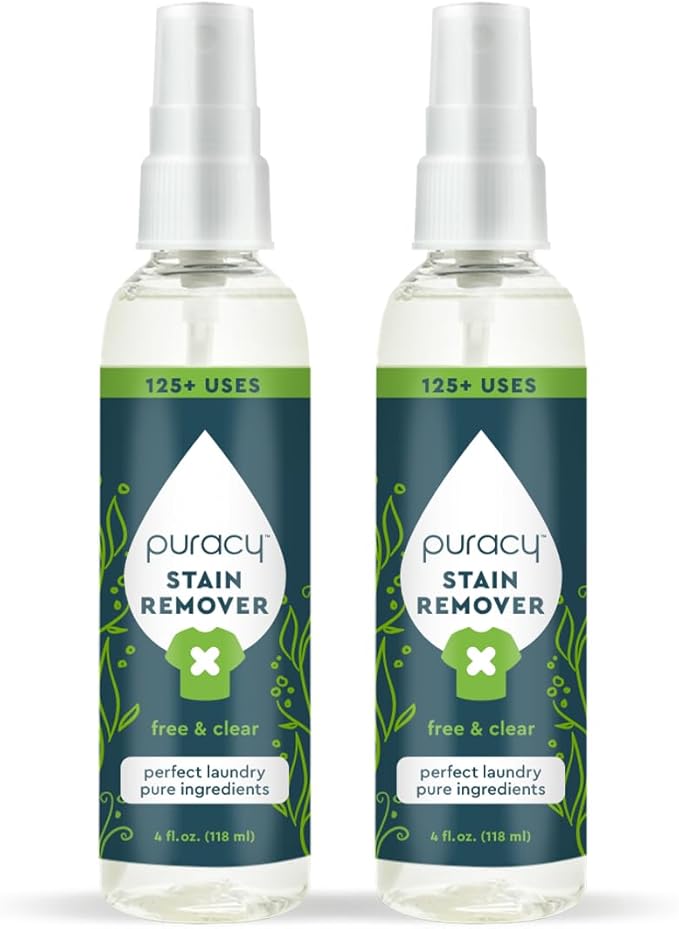 Puracy Stain Remover, Natural Travel and Laundry Stain Cleaner for Clothes, Baby Essentials, Kids Stains, Oil and Fabric Spot Cleaner, Unscented (Stain Remover Spray, 4 fl oz, 2 Pack)
