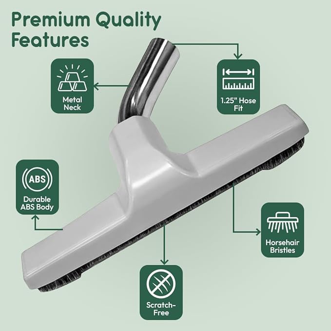 Upgraded Vacuum Floor Brush for Eureka & Universal Vacuum Cleaners with 1 ¼ inch (1.25'') (32mm) Inner Diameter with Horse Hair Soft Bristles 10” Wide (White - Metal)