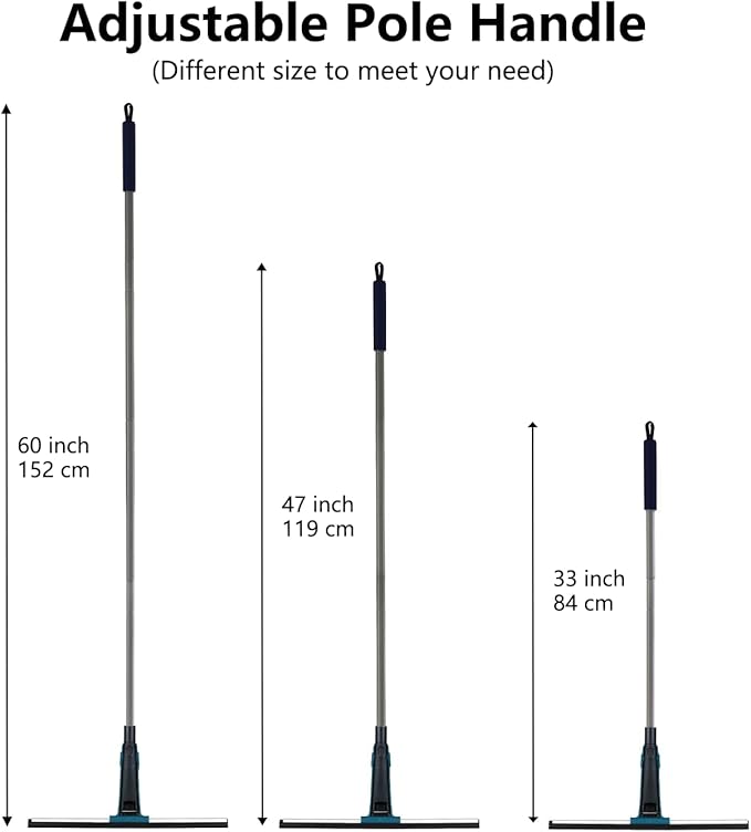 60" Professional Squeegee with Long Handle - Window, Shower & Floor Cleaner for Glass, Tile, Concrete, Mirror, Windshield, Bathroom, Car, Home & Garage