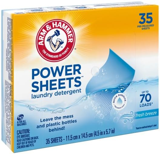 Arm & Hammer Laundry Detergent Power Sheets,Fresh Breeze, up to 140 Loads, 35 Ct (Pack of 2)