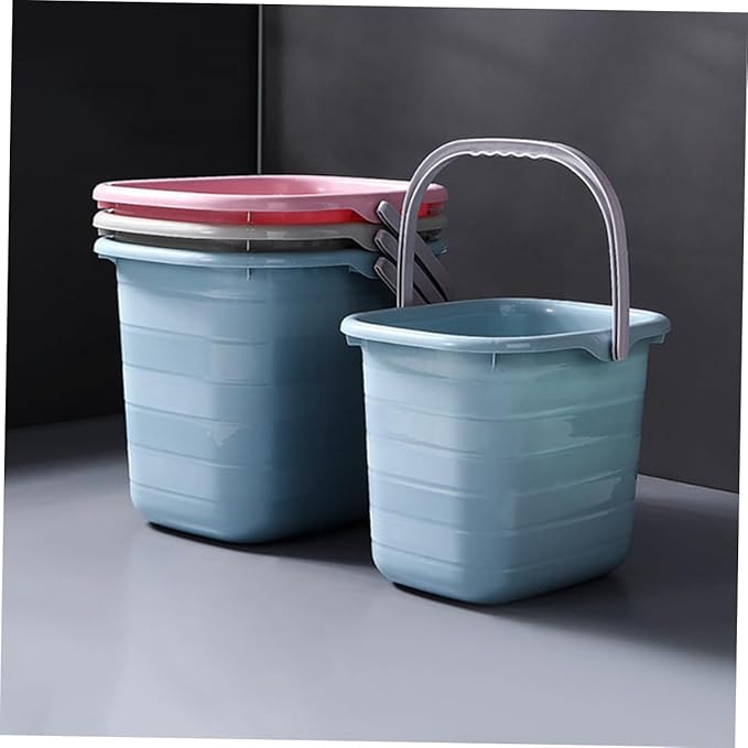 Plastic Bucket with Handle 11l Rectangular Water Storage Container Portable Multipurpose Home Cleaning Mop Bucket Blue for Household Use