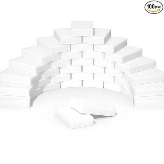 Magic Erasers Sponge, 100 Pack Extra Premium Melamine Sponge Foam Cleaning Pads in Bulk, Non-Scratch Scrub Sponge, Household Cleaning Kitchen Dish Sponges (White)