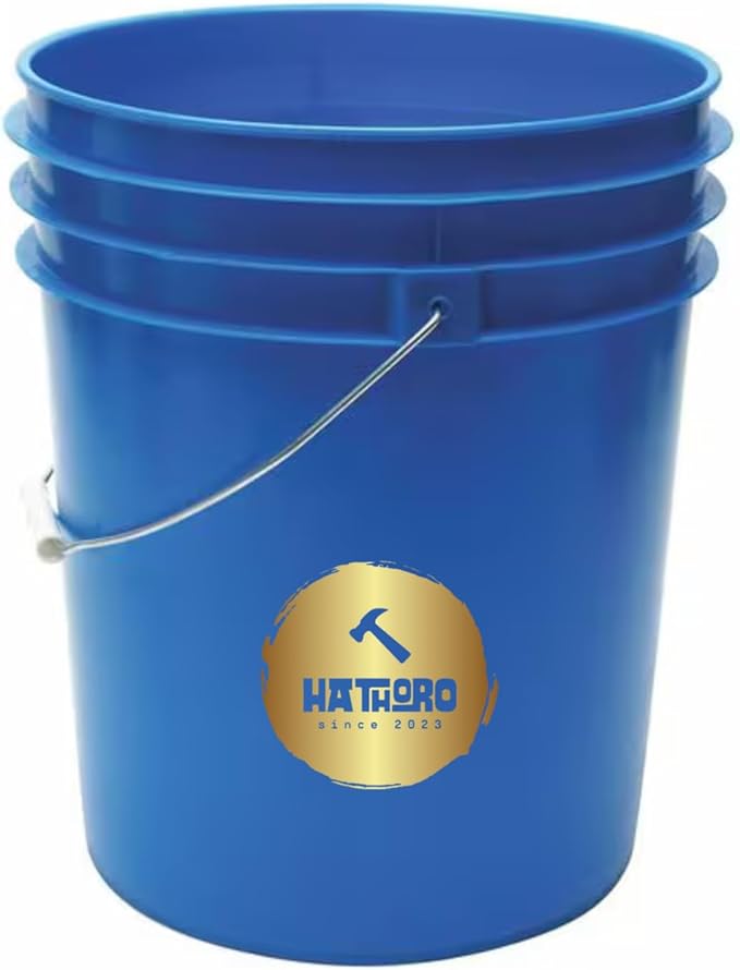 5 Gallon Food Grade Plastic Bucket, Open Head Pail with Handle, 12-3/8 in Diameter x 14-3/4 in Height (Blue, 6 Pack)