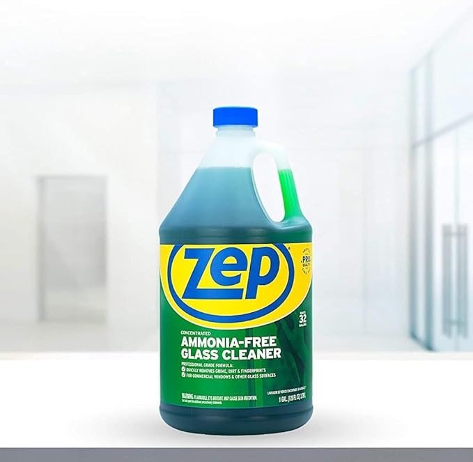 Zep Ammonia Free Glass Cleaner Concentrate - 1 Gallon (Case of 4) ZU1052128 - Professional Grade Formula Removes Dirt, Fingerprints, and Grime from Windows, Mirrors, Acrylic Surfaces, and Tinted Glass