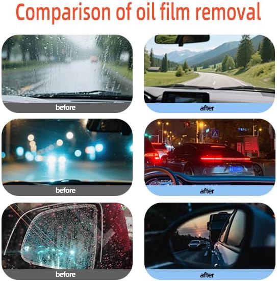 Glass Oil Film Remover for Car, Roll-On Glass Compound with Cleaning Board, Oil Film Remover for Car Windshields and Windows, Removes oil film & Smudges, Improve Windshield Clarity for Safe Driving