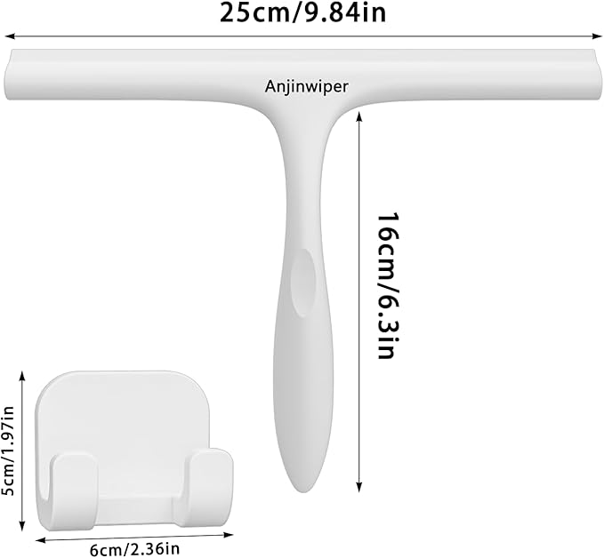 All-Purpose Shower Squeegee for Shower Glass Door with Adhesive Hook, Silicone Squeegee for Shower Doors, Bathroom, Windows, Mirrors, Shower Cleaner Tool Household Squeegee(10 inch-White)