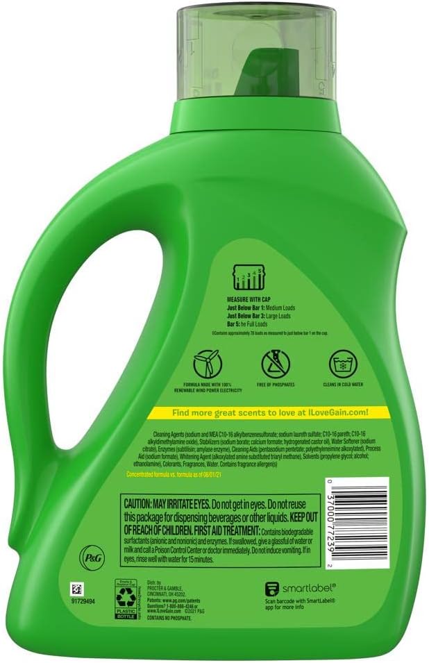 Gain Liquid Laundry Detergent, Original Scent | 78 Loads | 113 fl oz | HE Compatible | Pack of 2