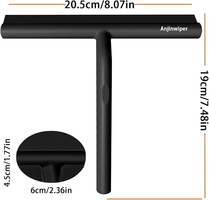 All-Purpose Shower Squeegee for Glass Doors, Shower Door Squeegee with Hook, Silicone Squeegee for Bathroom, Shower Doors, Mirrors, Tiles(Black)