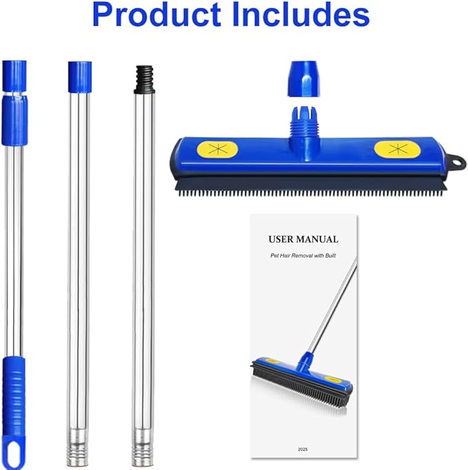 Pet Hair Removal Broom - with 58" Telescopic Handle Broom with Squeegee - Fur Hair Remover Tool for Carpet Rugs, Mats. Hardwood, Tile, Window