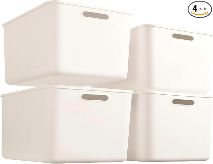 Set Of 4 Plastic Storage Bins with Lids,"10.5×8×5.5" Versatile Kitchen Pantry Organization and Storage,for Plastic Storage Container Under Bed,Under Sink Bathroom Organizer (4 Pack Medium,