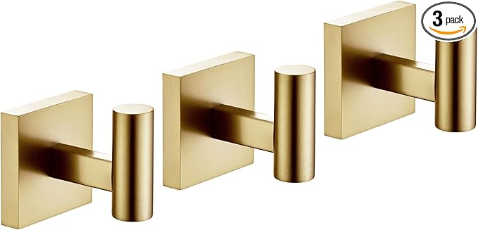 KOKOSIRI Robe Hooks Bathroom Towel Coat Hook for Bath Kitchen Wall 3 Pack Brushed Gold Stainless Steel B1013BG-P3