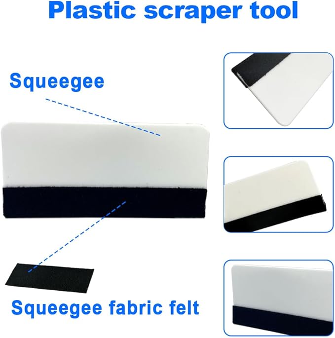Black Felt Edge Squeegee Tool,Car Vinyl Film Wrapping Decal Glass Window Tint,Wallpaper Sticker Installation Spatula, Patching Putty Paint Flexible Small Plastic Scraper(White 10Pcs)