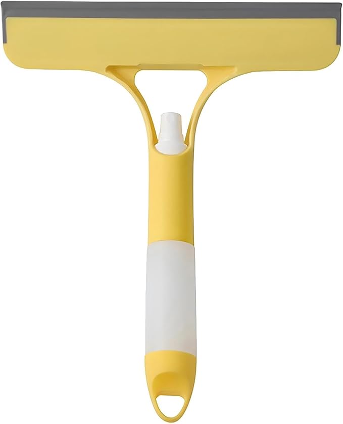 3 in 1 Spray Window Squeegee Cleaner Scraper, Window Squeegee Cleaner Tool with Spray Bottle for Shower Glass, Mirrors, Car, Home Window Cleaner Tool (Yellow)