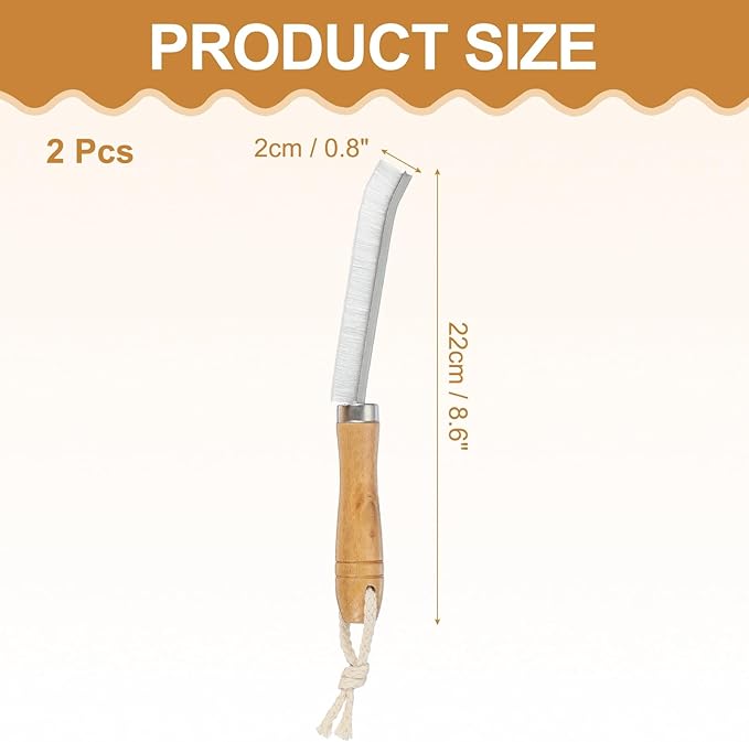 uxcell 2pcs Crevice Cleaning Brush, 8.6 Inch Hard Bristle Cleaning Brush with Rope Bathroom Cleaning Tools for Corner, Window, Faucets, White