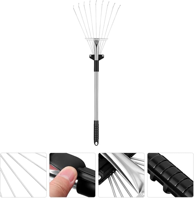 Gadpiparty Telescopic Leaf Rake with 9-Tooth Aluminum Handle for Garden Yard Leaf Cleanup Metal Garden Rake Tool Sturdy Lawn Cleaning Equipment