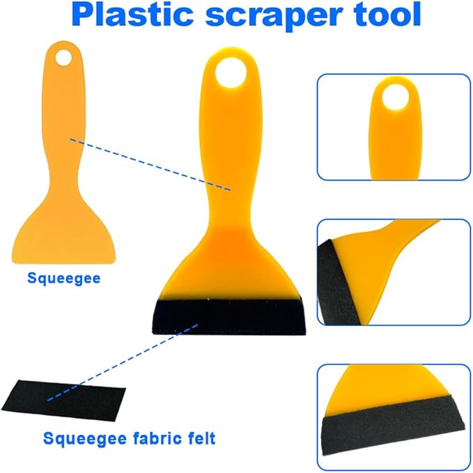 Black Felt Edge Squeegee Tool,Car Vinyl Film Wrapping Decal Glass Window Tint,Wallpaper Sticker Installation Spatula, Patching Putty Paint Flexible Small Plastic Scraper(Yellow 10Pcs)
