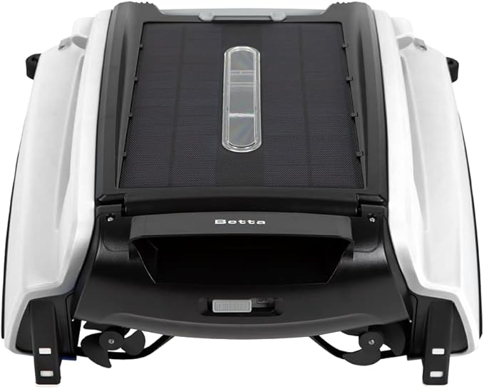 Betta SE Solar Powered Automatic Robotic Pool Surface Skimmer Cleaner with 24/7 Continuous Cleaning Battery Power and Re-Engineered Twin Salt Chlorine Tolerant Motors (White)