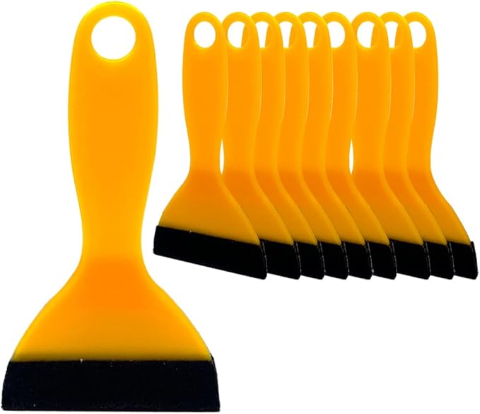 Black Felt Edge Squeegee Tool,Car Vinyl Film Wrapping Decal Glass Window Tint,Wallpaper Sticker Installation Spatula, Patching Putty Paint Flexible Small Plastic Scraper(Yellow 10Pcs)