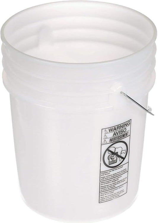 5 Gallon Food Grade Plastic Bucket, Open Head Pail with Handle, 12-3/8 in Diameter x 14-3/4 in Height (White, 1 Pack)