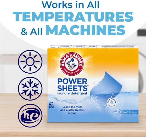 Arm & Hammer Laundry Detergent Power Sheets,Fresh Breeze, up to 140 Loads, 35 Ct (Pack of 2)
