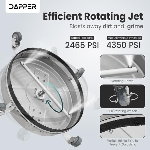 18 in. Pressure Washer Surface Cleaner in Stainless Steel w/Handles & Wheels, 4350 Max PSI, 3/8" Connector & 2 Adapters Ideal for Driveways, Sidewalks, Patios, Decks