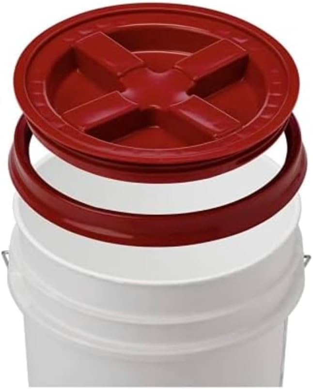 House Naturals Plastic Food Grade Made in USA Bucket with lid, Large 7 Gallon Container Comes with Screw On Lid (2, Yellow with Red lid)