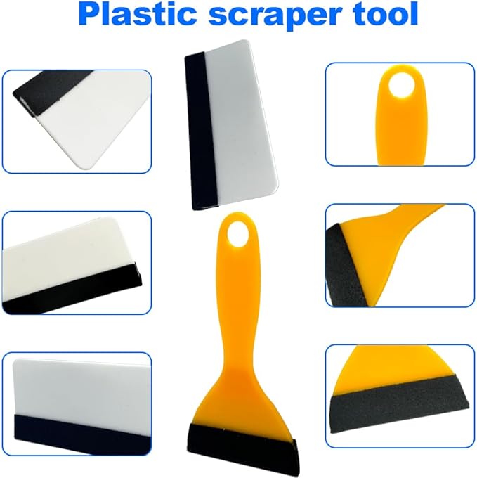 Black Felt Edge Squeegee Tool,Car Vinyl Film Wrapping Decal Glass Window Tint,Wallpaper Sticker Installation Spatula, Patching Putty Paint Flexible Small Plastic Scraper(Yellow 10Pcs,White 10Pcs)