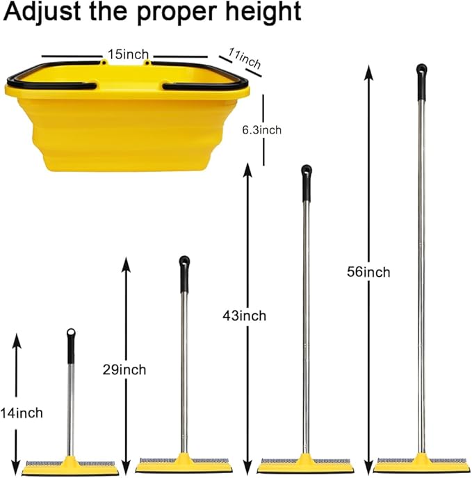 Windshield Car Squeegee and Collapsible Washing Bucket Combo Set, 2 in 1Window Squeegee with Long Handle