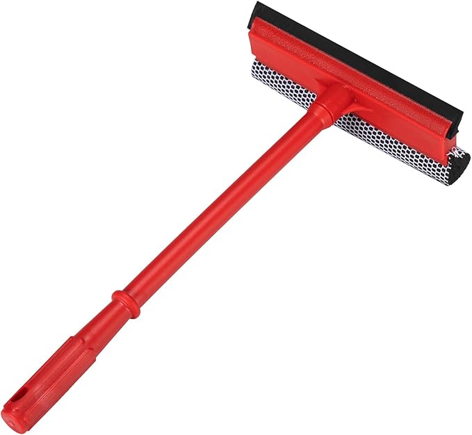 15.9" Window Squeegee for Car,2 in 1 Squeegee Window Cleaner with Long Stainless Steel Handle,Sponge Car Window Squeegee for Gas Station, Glass,Shower,Outdoor High Window Cleaning