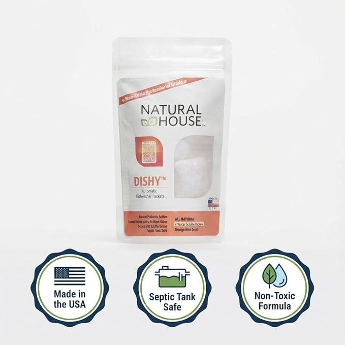 Natural House Dishy - Probiotic Dishwasher Detergent Pods - Plant-Based Formula - Septic Safe - Orange Mint Scent - 20 Count