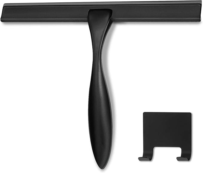 HIWARE All-Purpose Shower Squeegee for Shower Doors, Bathroom, Window and Car Glass - Black, Stainless Steel, 12 Inches
