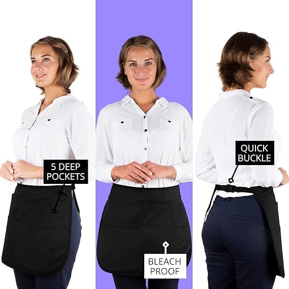 Professional Cleaning Apron with Multiple Pockets, Made for Pro Cleaners, Cleaning Supplies for Housekeepers, Half Apron with Adjustable Belt for Waitress, Waiter, Women, Men