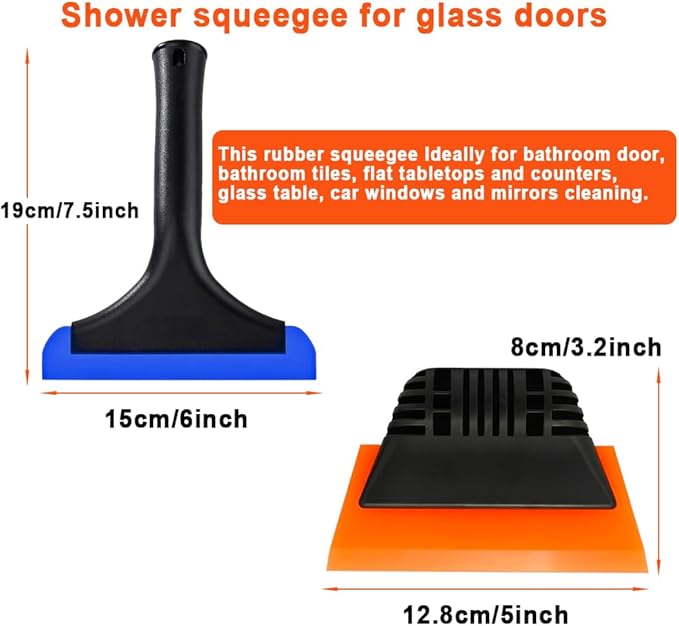 6" Small Silicone Squeegee 5-inch Handy Small Rubber Window Shower Squeegee Auto Water Blade for Car Windshield, Window, Mirror, Glass Door, Ice Snow Removal Scraper Tool (Blue and Orange)