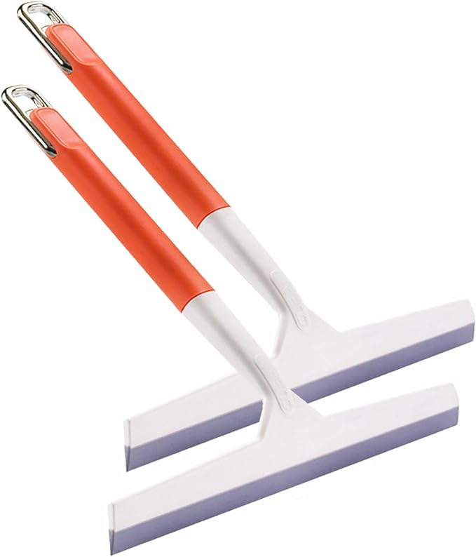 11.5 Inch Silicone Squeegee for Shower - Orange Non-Slip Handle Windshield Scraper Window Cleaner for Glass, Tiles, and Countertops - Streak-Reducing Home Cleaning Tool, 2pcs