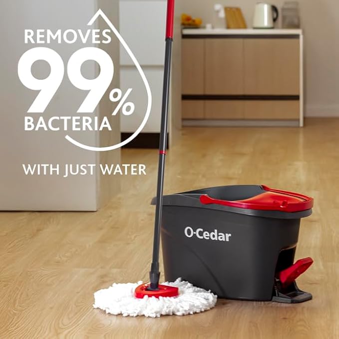 O-Cedar Easywring Microfiber Spin Mop & Bucket Floor Cleaning System with 4 Extra Refills