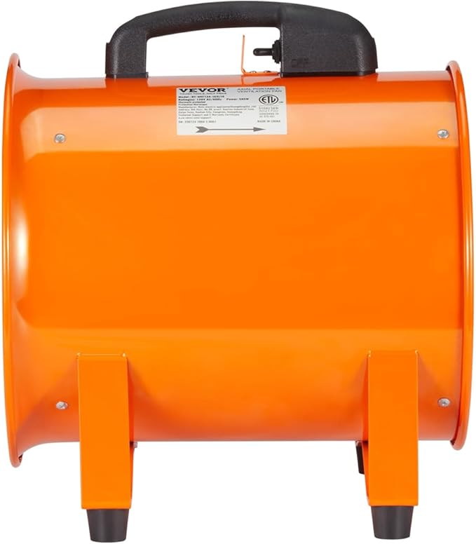 VEVOR Air Mover Blower Fan 12 Inch, 3198CFM 585W with 16.4ft Flexible Duct, Industrial Portable Ventilator Blower/Exhaust, Orange